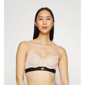 Adidas Demi Bra Lace Trim Black Band Logo Detail Peach Whip 36B‎